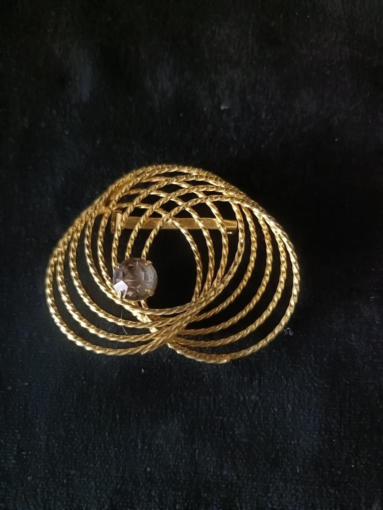 Mooie vintage goldtone broche met steen, Overige materialen, 4 tot 7 cm, Gebruikt, Ophalen of Verzenden
