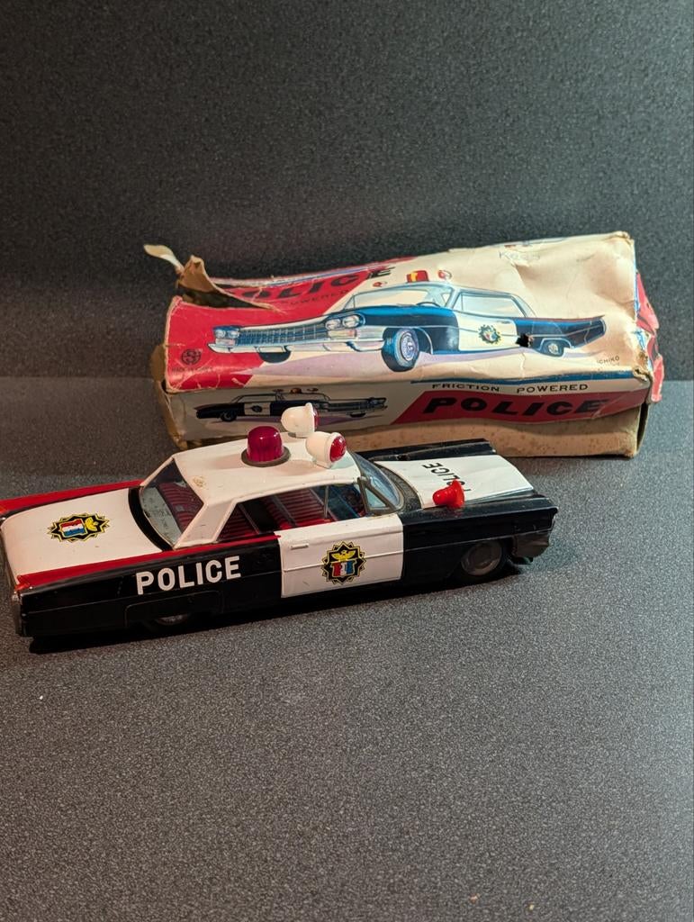 Antieke Speelgoed Politieauto - Friction Powered met Doos, Ophalen of Verzenden