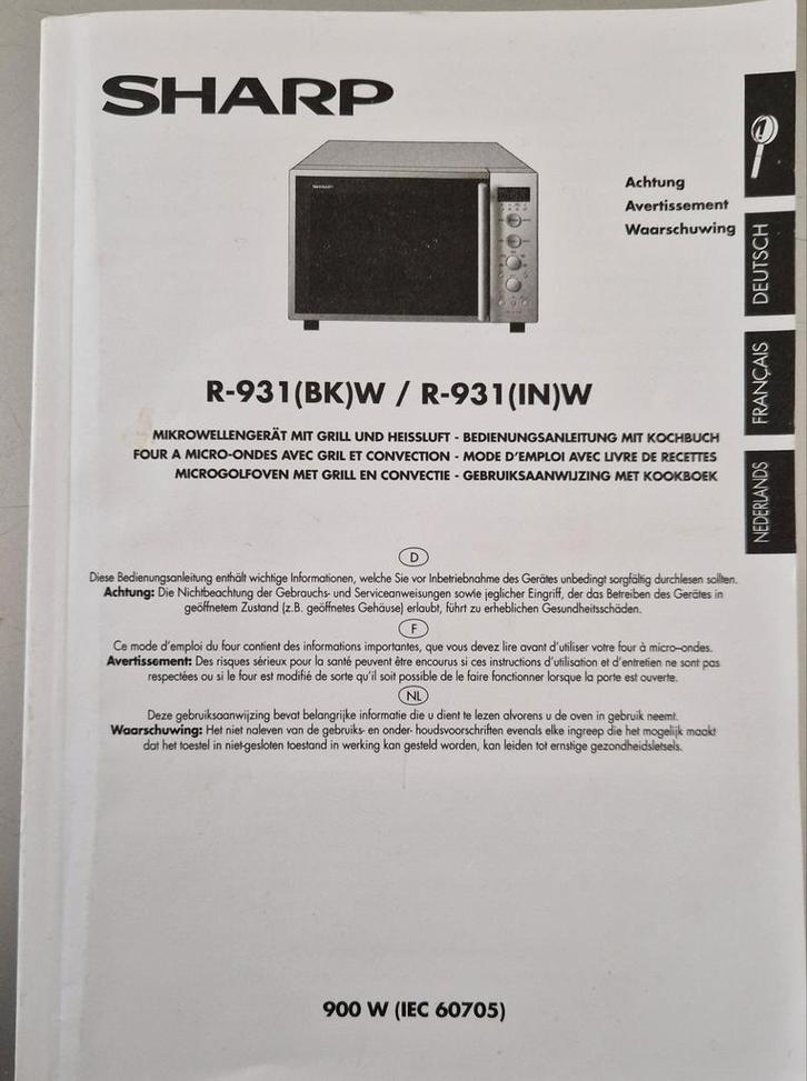 Sharp R-931(BK)W combimagnetron, Witgoed en Apparatuur, Magnetrons, Gebruikt, Vrijstaand, Combimagnetron, 45 tot 60 cm, Grill