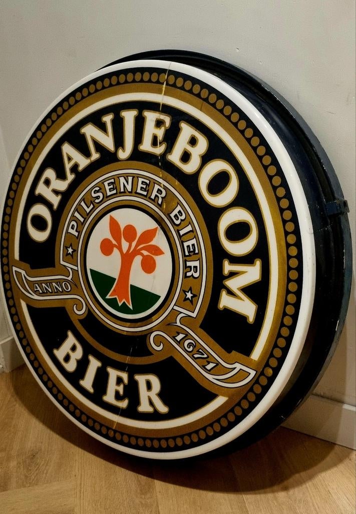 Diameter 80 cm Bier Oranjeboom reclamebord lamp, Ophalen of Verzenden, Gebruikt, Reclamebord