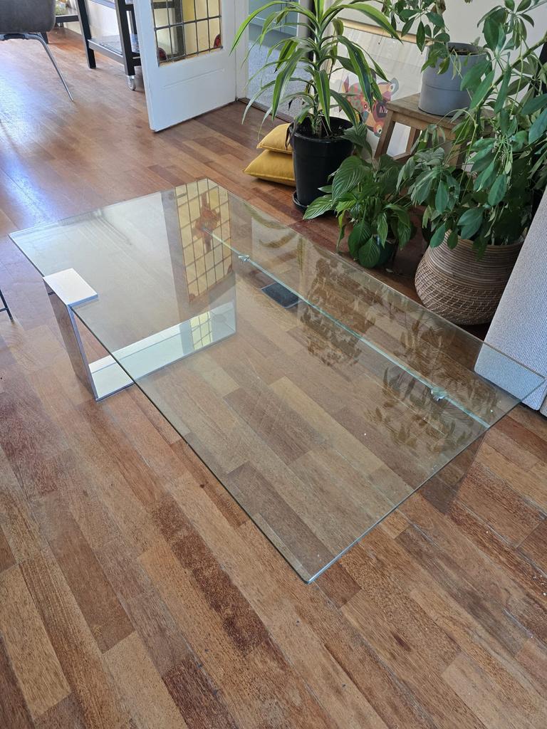 Glazen salontafel “Tonelli” (L 130 cm, B 70 cm, H 33 cm), Gebruikt, 100 tot 150 cm, Glas, Minder dan 50 cm