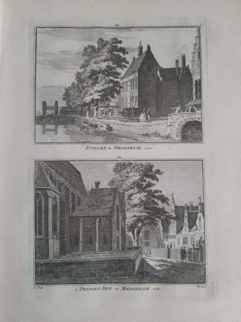 363-364*/ Doelen en 't Prinsenhof te Medemblik gravure 1752, Ophalen of Verzenden