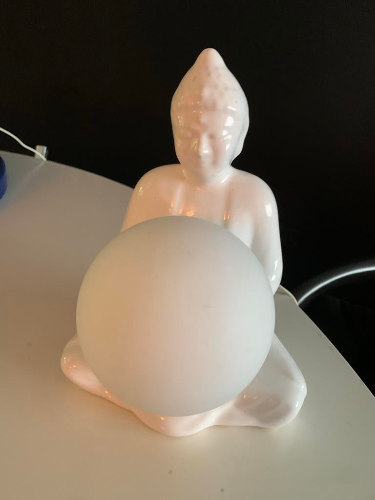 Vintage Boeddha lamp - Witte Boeddha met lichtgevende bol, Ophalen of Verzenden, Zo goed als nieuw