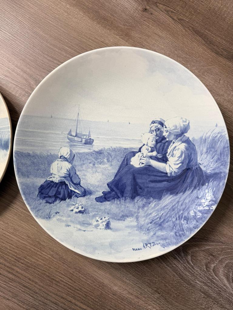 Groot antiek Delftsblauw bord De Porceleyne Fles Leon Senf, Antiek en Kunst, Ophalen of Verzenden