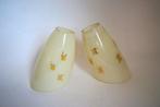 vintage 2x lampenkap schuin blok jaren 50 creme goud glas, Gebruikt, 25 tot 50 cm, Vintage, Ophalen of Verzenden
