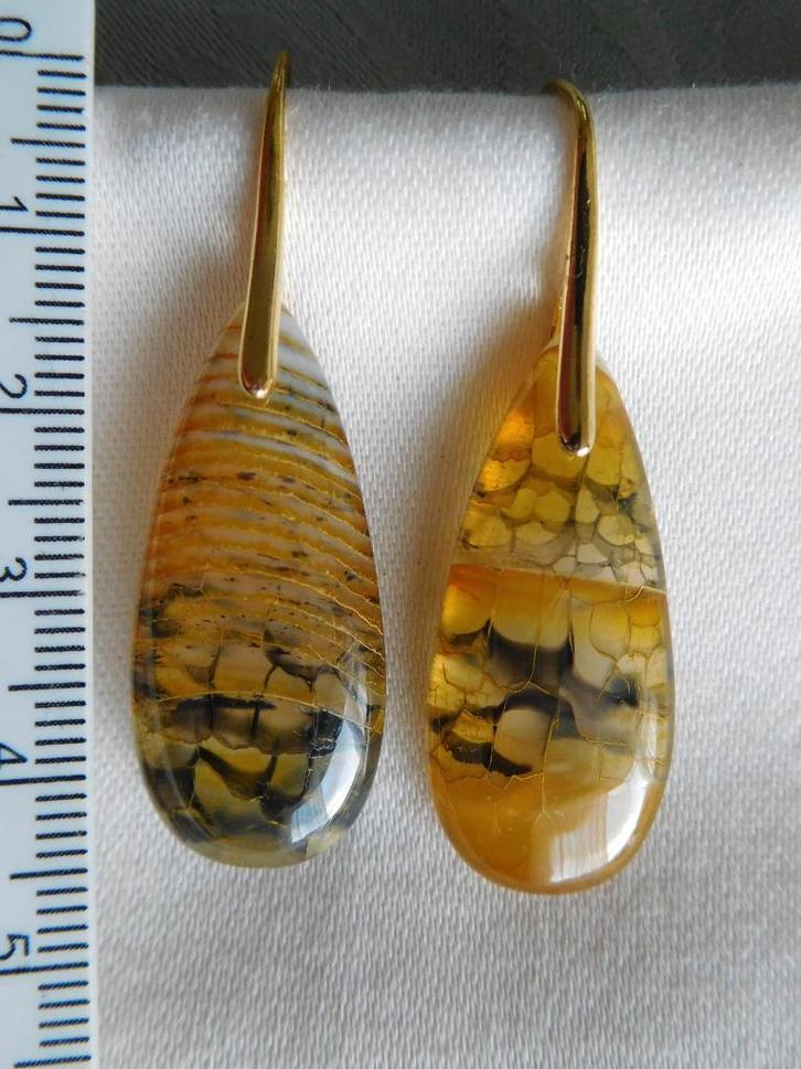 Agaat druppel oorhangers (F90165), Sieraden, Tassen en Uiterlijk, Oorbellen, Nieuw, Hangers, Overige materialen, Geel, Met edelsteen