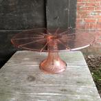 Groot oud roze glazen taartplateau, Ophalen of Verzenden