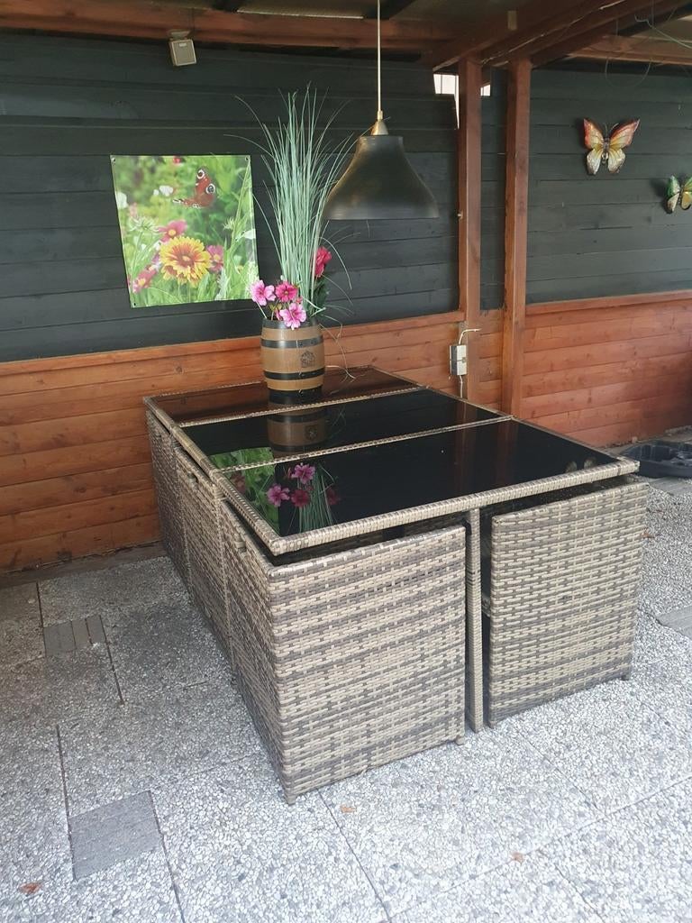 Tectake Wicker Loungeset met 6 Fauteuils & 4 Hocker, Ophalen, Meer dan 8 zitplaatsen, Zo goed als nieuw, Loungeset