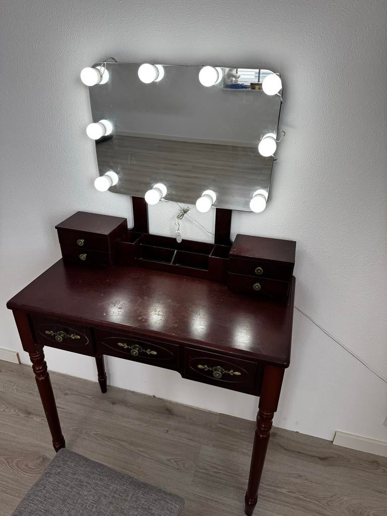 Mooie kaptafel met kruk en spiegel, Ophalen, Gebruikt, 100 tot 150 cm, 50 tot 100 cm