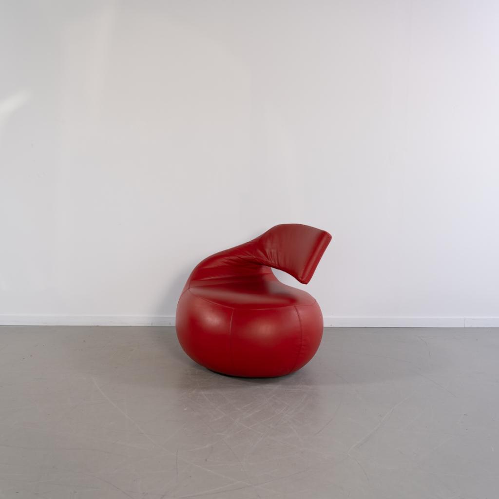 1x Leolux Gisa Fauteuil Draaibaar - Rood Leer, Niet ingevuld, Niet ingevuld, Ophalen of Verzenden, Zo goed als nieuw