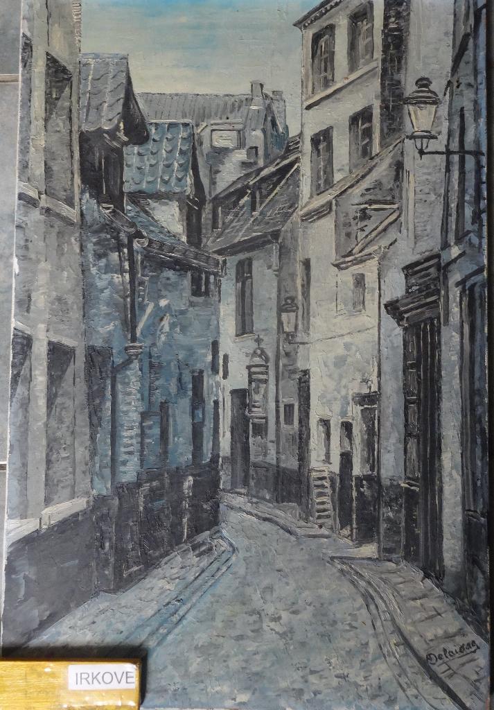 STRAATJE IN BLAUW TINTEN * Olieverf Op Doek *, Ophalen of Verzenden