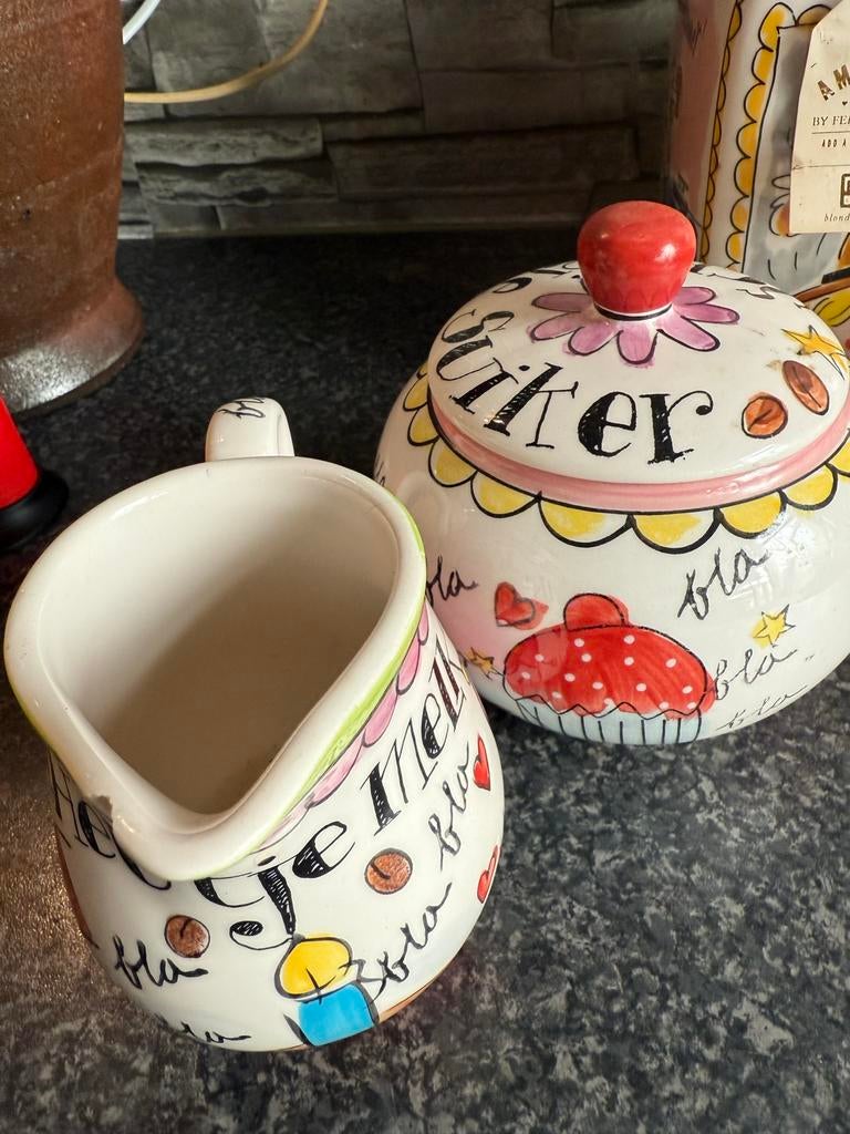 Blond Amsterdam set: koekjespot, suiker/melk en zout/peper, Huis en Inrichting, Keuken | Servies, Gebruikt, Blond Amsterdam, Keramiek
