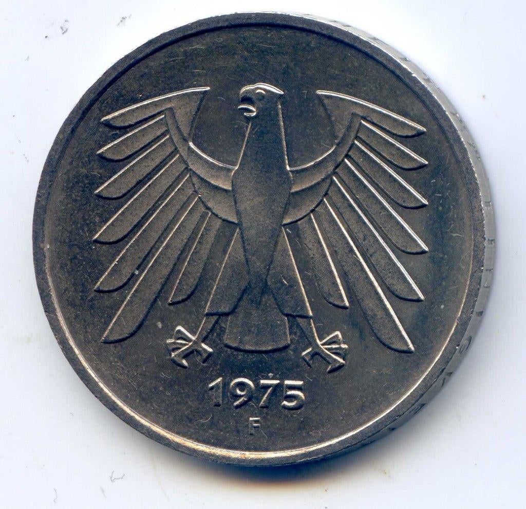Duitsland 5 Mark 1975 F UNC-, Postzegels en Munten, Munten | Europa | Niet-Euromunten, Duitsland, Verzenden