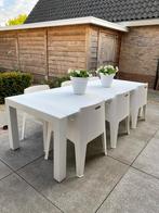 6 witte kunststof tuinstoelen Box - zo goed als nieuw, Ophalen, Zo goed als nieuw, Kunststof