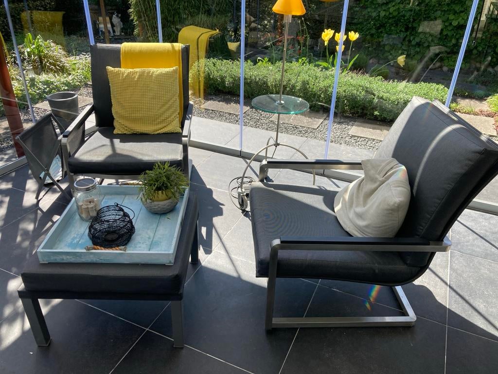 Tuinset Fïore mobili da Giardino: 2 stoelen, tafel, krantenb, Gebruikt, Aluminium, Stoel, Tuinset