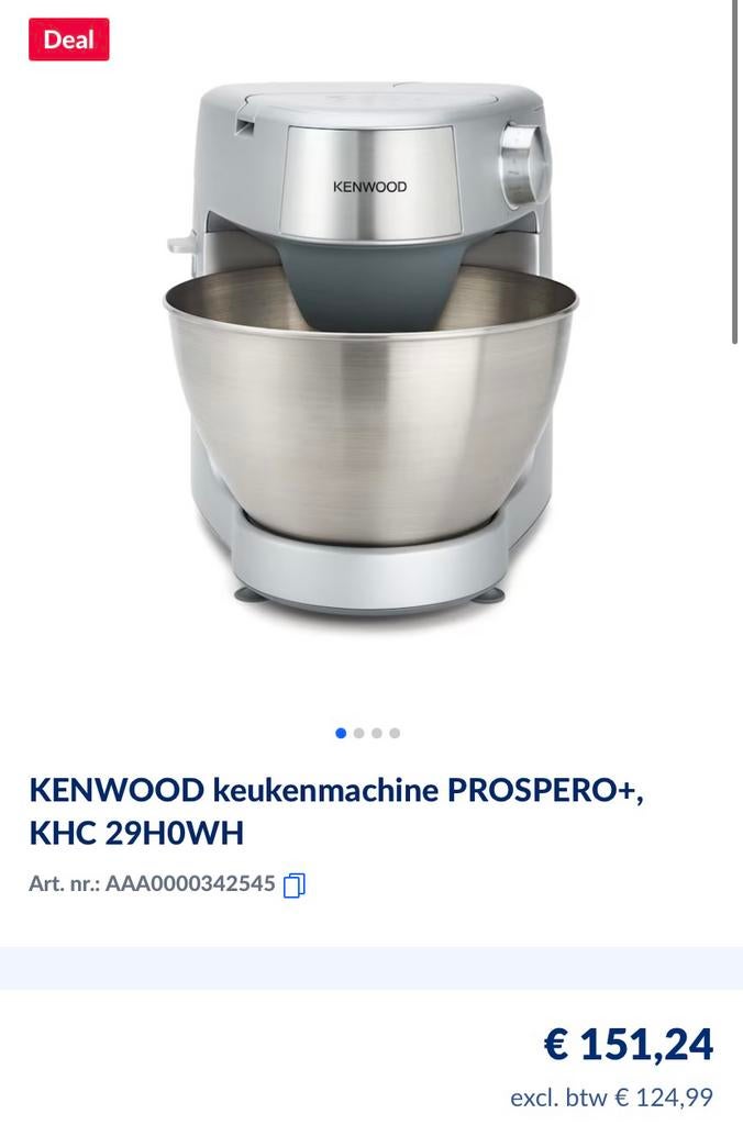 Kenwood keukenmachine, 4 liter of meer, Ophalen, 3 snelheden of meer