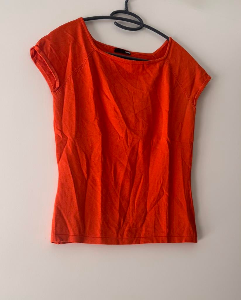 Fijn gebreide oranje top van H&M, Kleding | Dames, Tops, Oranje, Ophalen of Verzenden, Zo goed als nieuw, Maat 36 (S)
