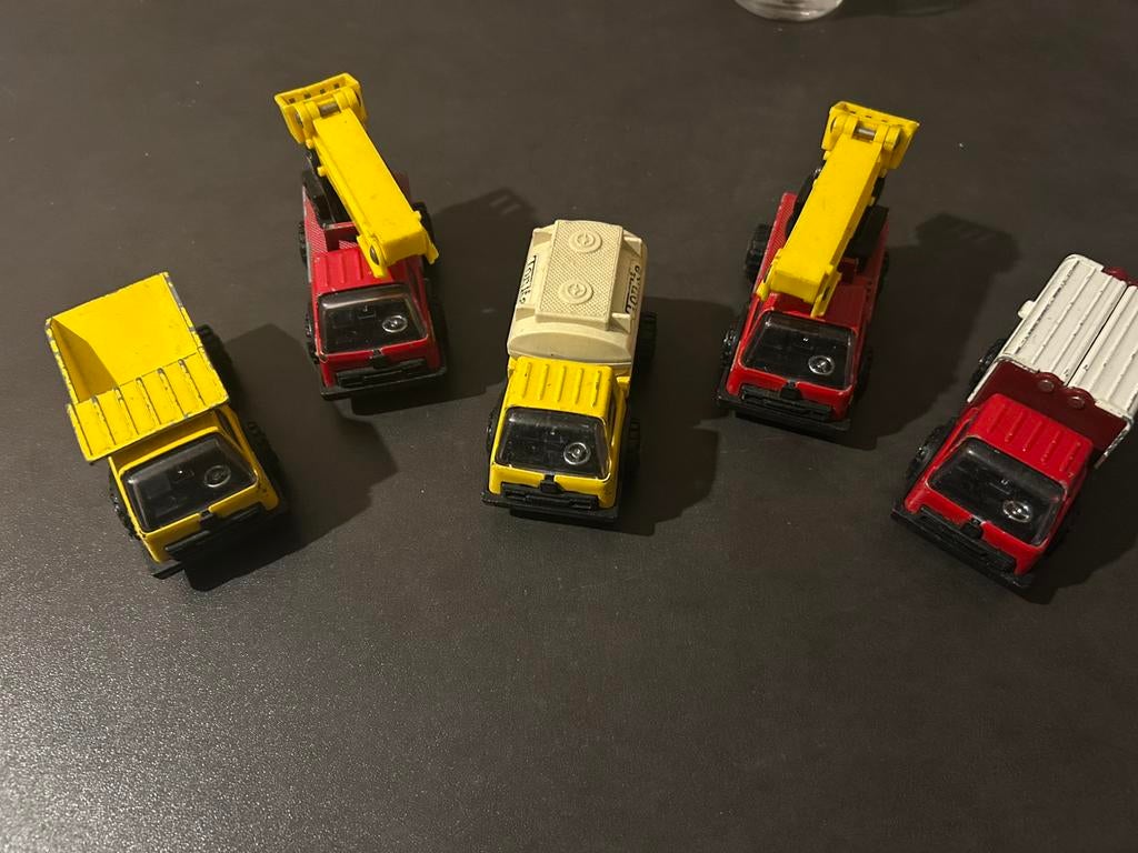 Set van 5 Vintage Tonka Mites – Jaren '70/'80– Metaal– Japan, Hobby en Vrije tijd, Modelauto's | 1:50, Zo goed als nieuw, Bus of Vrachtwagen