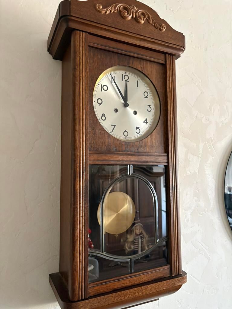 Eiken hangklok 80hx35brx18d Direct af te halen, Antiek en Kunst, Antiek | Klokken, Ophalen