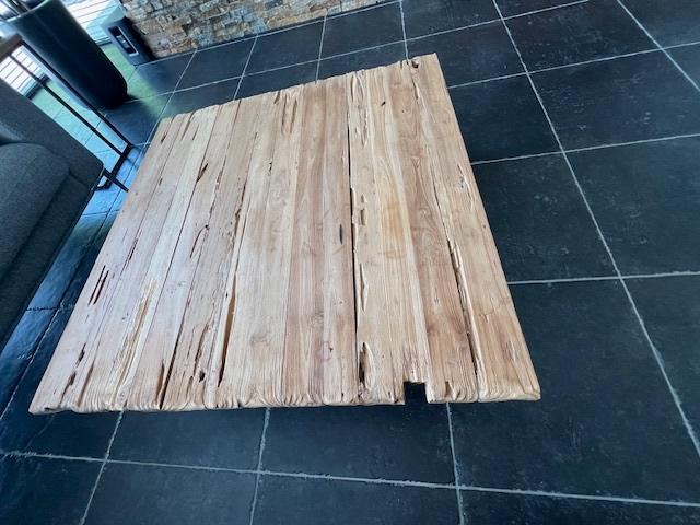 moderne teakhouten salontafel, Ophalen, Minder dan 45 cm, Vierkant, Zo goed als nieuw