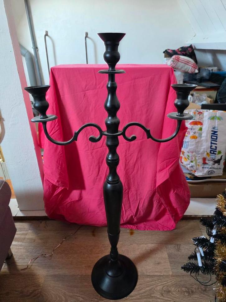 Zwarte kandelaar 1 meter hoog - 3-armig, Antiek en Kunst, Antiek | Kandelaars, Ophalen