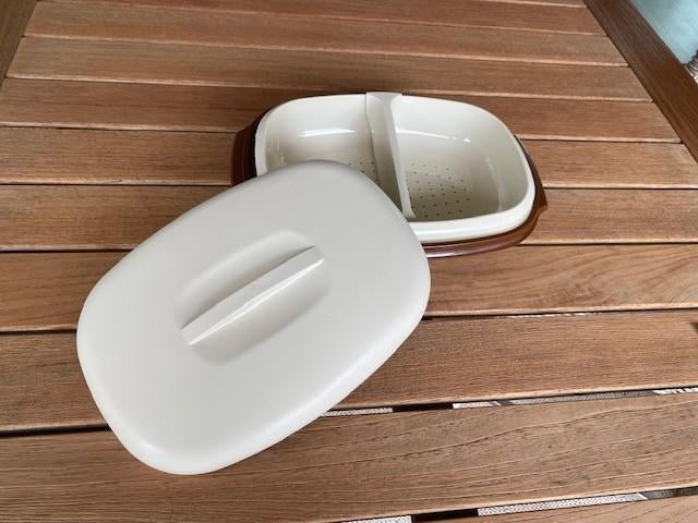 ovale schaal met vergiet - retro - nieuw, Ophalen of Verzenden, Nieuw, Bruin, Schaal