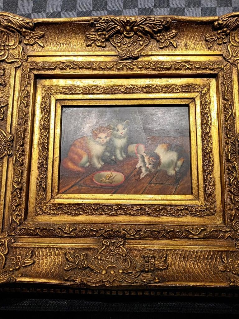 Klassiek verguld schilderij Biggs and Sons kittens, Antiek en Kunst, Kunst | Schilderijen | Klassiek, Ophalen of Verzenden
