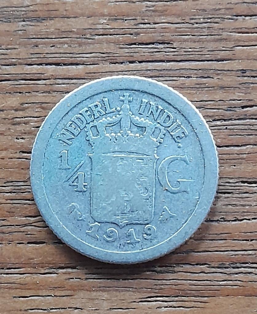 1/4 Gulden Nederlands Indië uit 1919, Ophalen of Verzenden