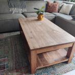 Robuuste houten salontafel met opbergplank, Ophalen, Gebruikt, 100 tot 150 cm, 50 tot 100 cm