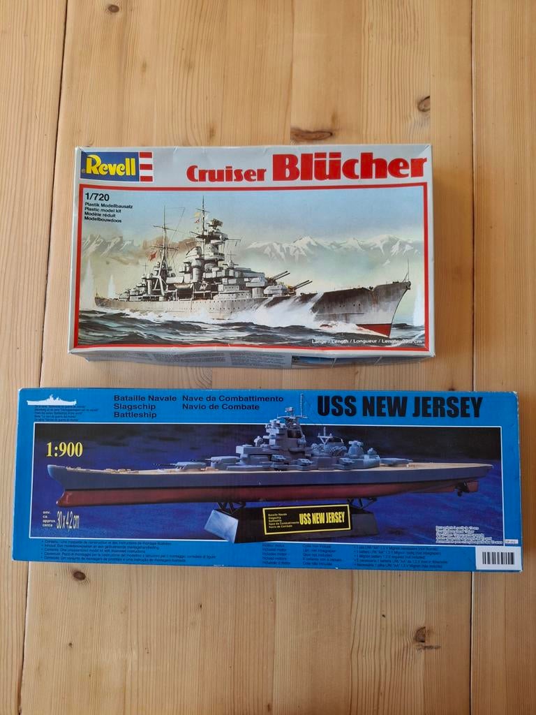 Vintage modelbouw schepen: Revell Blücher en USS New Jersey, Hobby en Vrije tijd, Modelbouw | Boten en Schepen, Ophalen of Verzenden