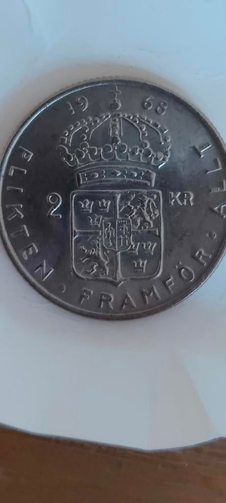 Zweedse 2 Kroon munt uit 1968 met misslag, Ophalen of Verzenden, Overige landen, Losse munt