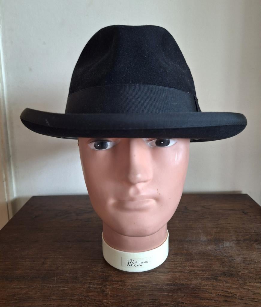 Vintage Homburg hoed, merk Wegener. Zwart, maat 57., Ophalen of Verzenden, Zo goed als nieuw