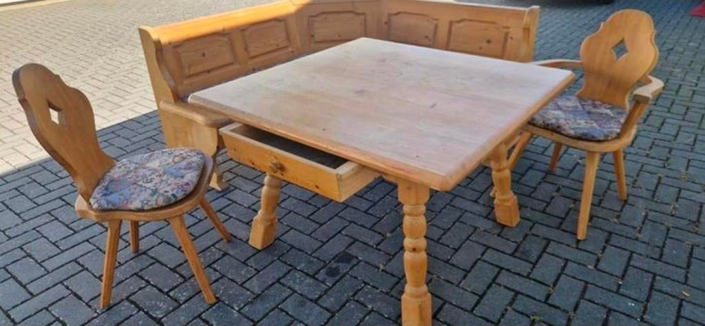 Robust Vintage Oostenrijkse eethoek Duitse klep zithoek, Ophalen, Gebruikt, Stof, Oostenrijkse Duitse Stijl Eethoek Hoekbank