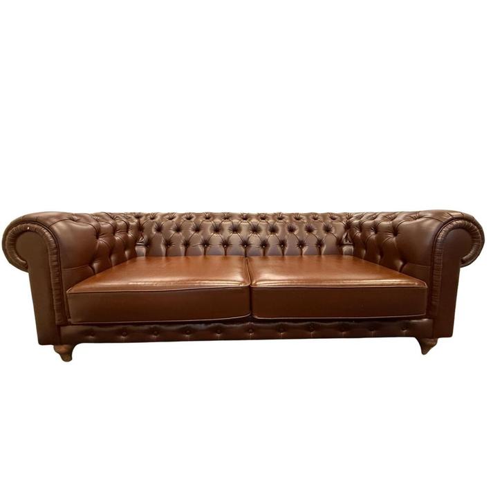 Chesterfield 3-zits Bank Cognac – Klassieke Engelse Stijl, Huis en Inrichting, Banken | Sofa's en Chaises Longues, Gebruikt, Tweepersoons