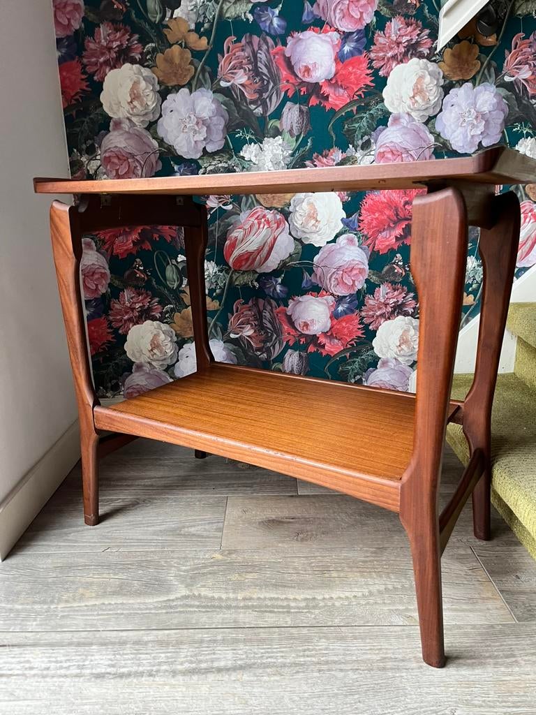 Vintage teak mooi bijzettafel tafel, Huis en Inrichting, Tafels | Bijzettafels, Minder dan 55 cm, Gebruikt, Rechthoekig, Ophalen