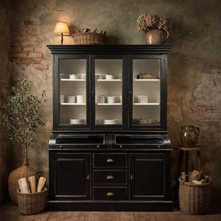 Vintage Zwarte Grutterskast Buffetkast Teak Landelijk Ibiza, Huis en Inrichting, Kasten | Buffetkasten, Gebruikt, 150 tot 200 cm