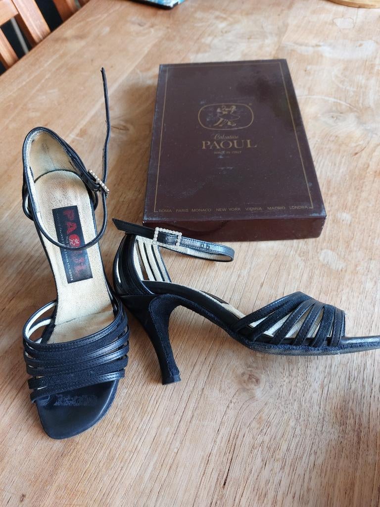 Zwarte leren dansschoenen met strass steentjes maat 36, Ophalen of Verzenden, Gedragen, Zwart