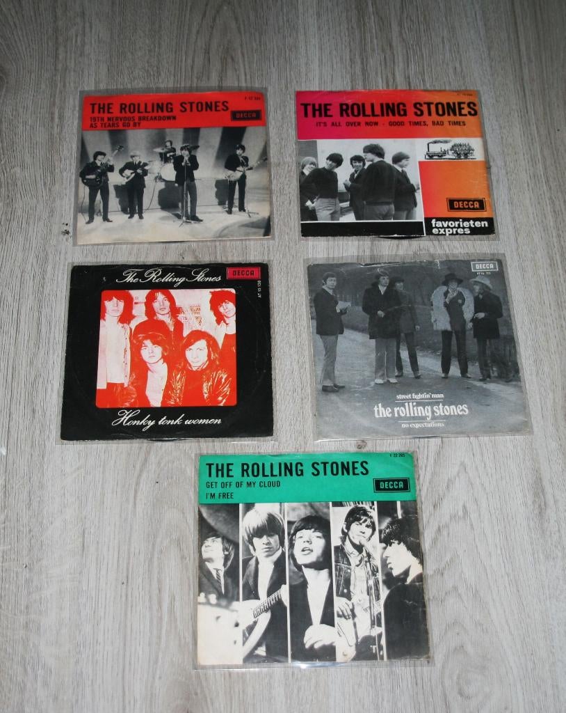 5x ROLLING STONES SINGLES, Gebruikt, 7 inch, Single, Rock en Metal