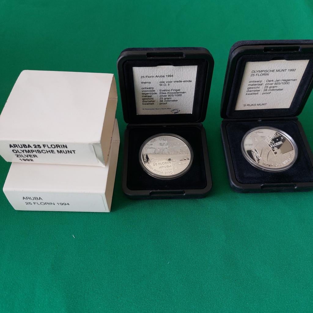 2x zilveren 25 florin Aruba, Ophalen, Koningin Beatrix, Overige waardes