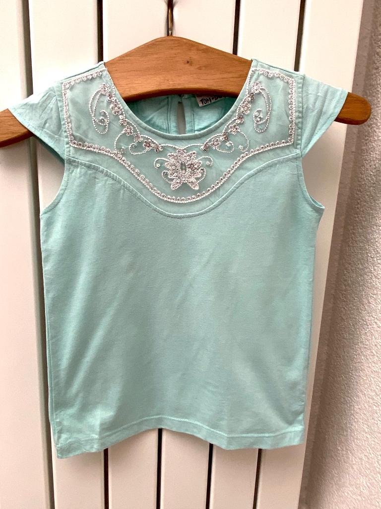 TOM DU turquoise shirt maat 116/122, Meisje, Ophalen of Verzenden, Zo goed als nieuw, Tom Du