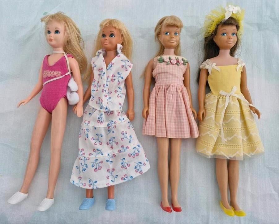 4 Vintage Mattel Skippers (1963-1965) met kleding & schoenen, Ophalen of Verzenden, Gebruikt, Barbie