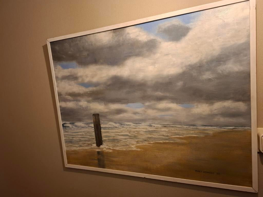 Schilderij Mart Henneke '92 - Den Helder Strandgezicht, Antiek en Kunst, Ophalen of Verzenden
