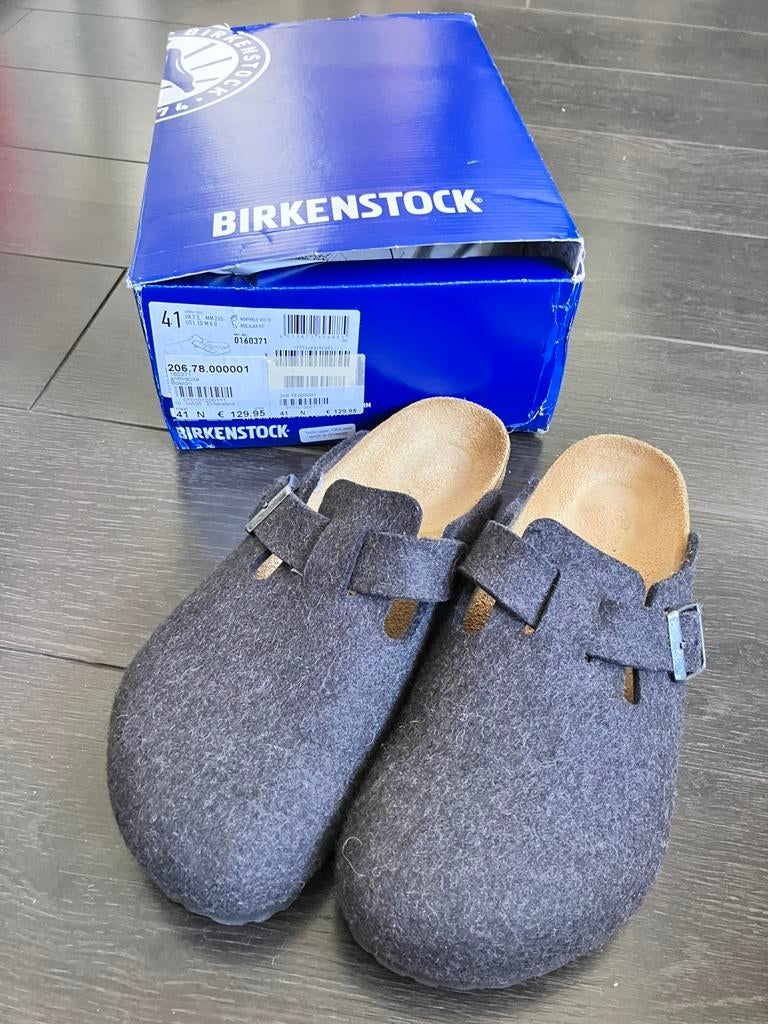 Birkenstock Boston antraciet wol maat 41 normale wijdte, Kleding | Dames, Schoenen, Ophalen of Verzenden, Zo goed als nieuw, Grijs