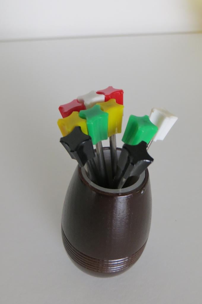 10 vintage cocktailprikkers in houder, chic fork set ideal,, Verzamelen, Retro, Ophalen of Verzenden, Overige typen