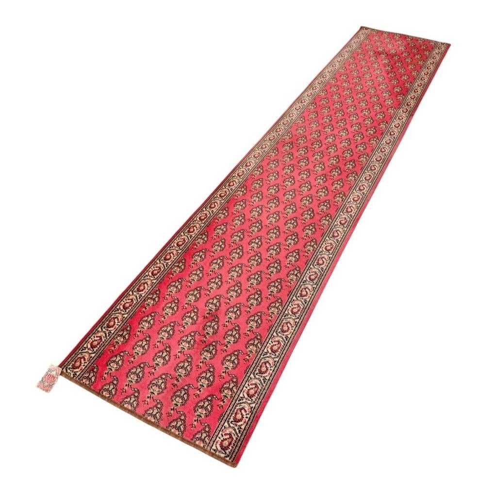 Vintage oosters wol Paisley vloerkleed loper rood 69x335cm, 200 cm of meer, Perzisch, Traditioneel, Onbekend, Rechthoekig