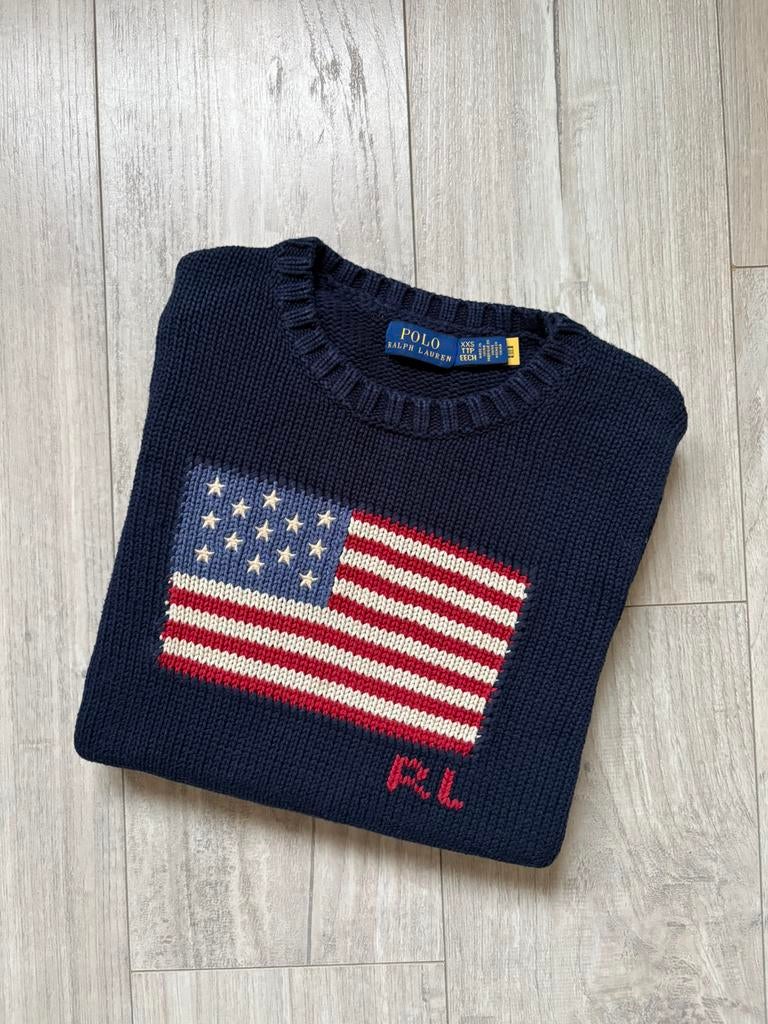 Ralph Lauren amerikaande vlaggentrui - XXS, Ophalen of Verzenden, Zo goed als nieuw, Maat 34 (XS) of kleiner, Blauw