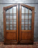 Antieke eiken Franse deuren met kozijn en glas koper beslag, Ophalen of Verzenden