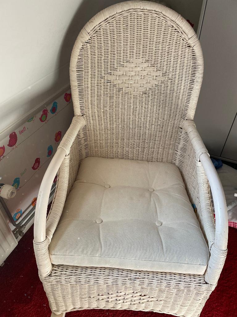 Schommelstoel, Huis en Inrichting, Stoelen, Ophalen, Gebruikt, Wit, Riet of Rotan