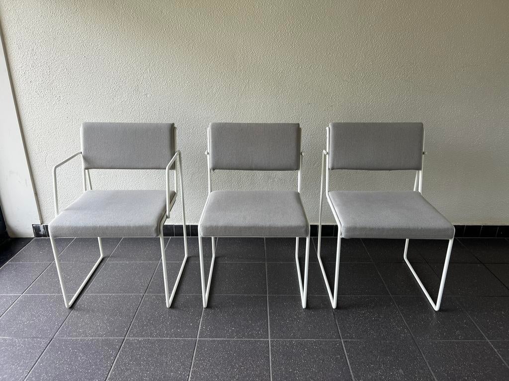 3 Vintage design eetkamerstoelen, Huis en Inrichting, Stoelen, Ophalen, Gebruikt, Drie, Wit