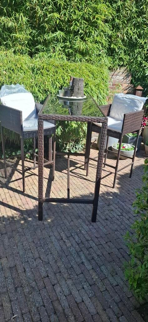 Barset, bartafel, tuinset nieuw 5 delig met kussens nieuw, Ophalen, 4 zitplaatsen, Rotan, Nieuw